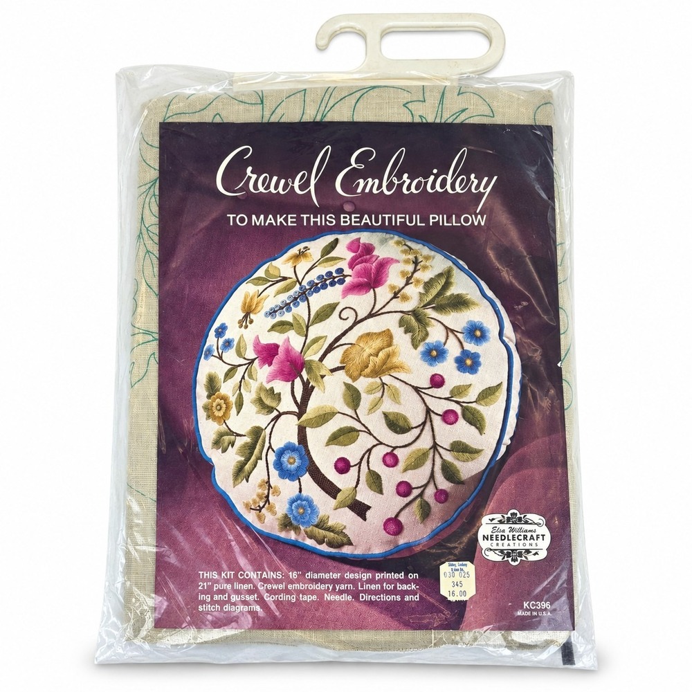 Vintage Elsa Williams Crewel Embroidery Pillow Kit KC396 Floral Tree 16 Inch